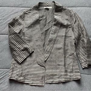 Striped Black & White Open Front Women's Blazer